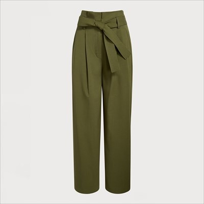 Annalise - High Waisted Paper Bag Waist Pants in Stone