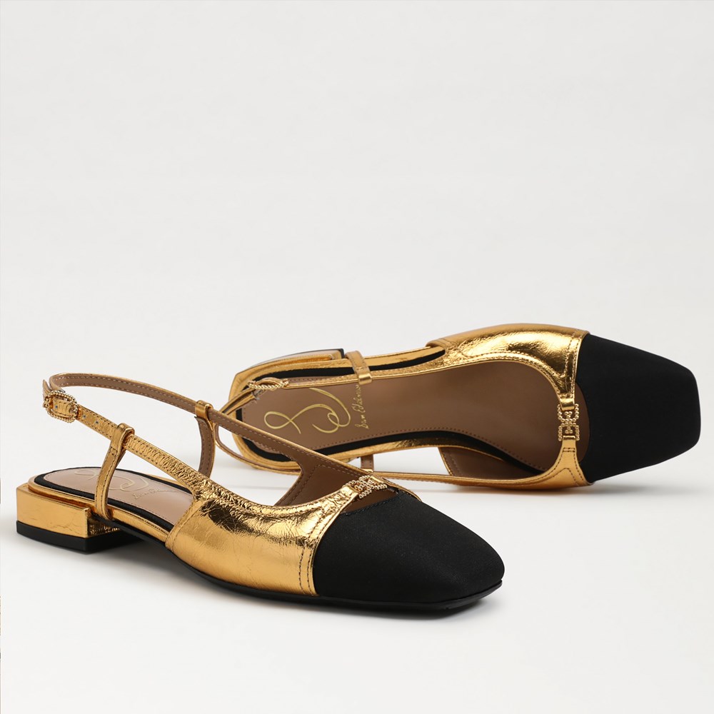 Black and fashion gold womens flats