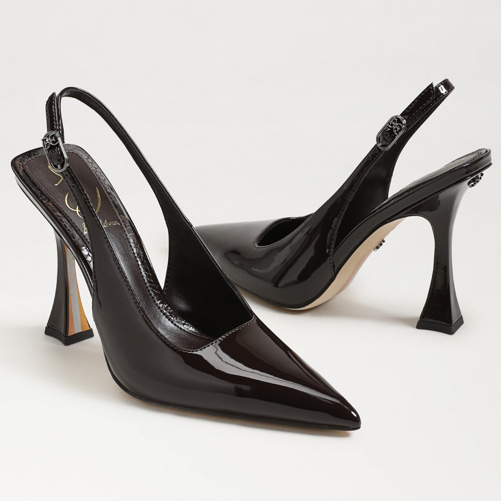 Black patent fashion peep toe slingback heels