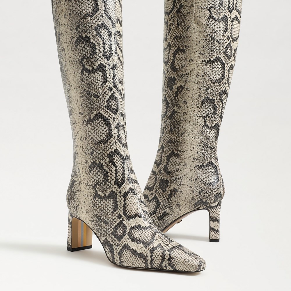 Grey snake print over the knee boots best sale