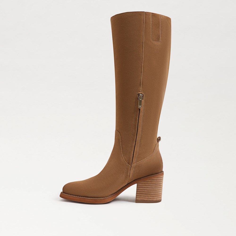 Tan knee high fashion boots wide calf