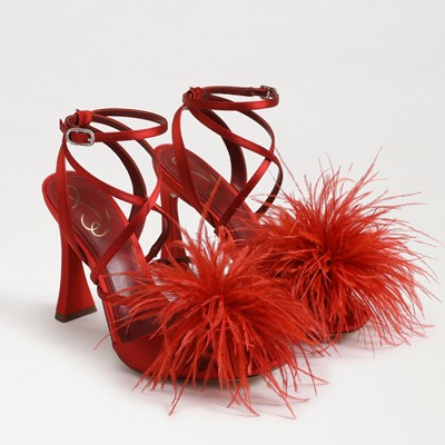 Felicia Red - Red pom-pom high heel sandals - The Cadence's