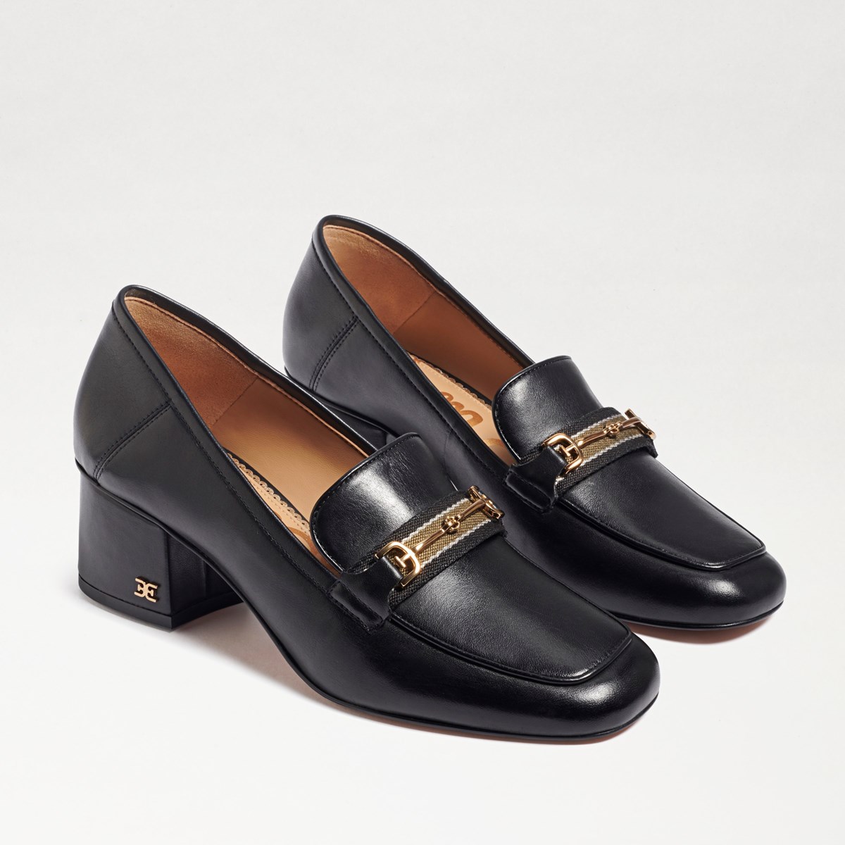 leather block heel loafers