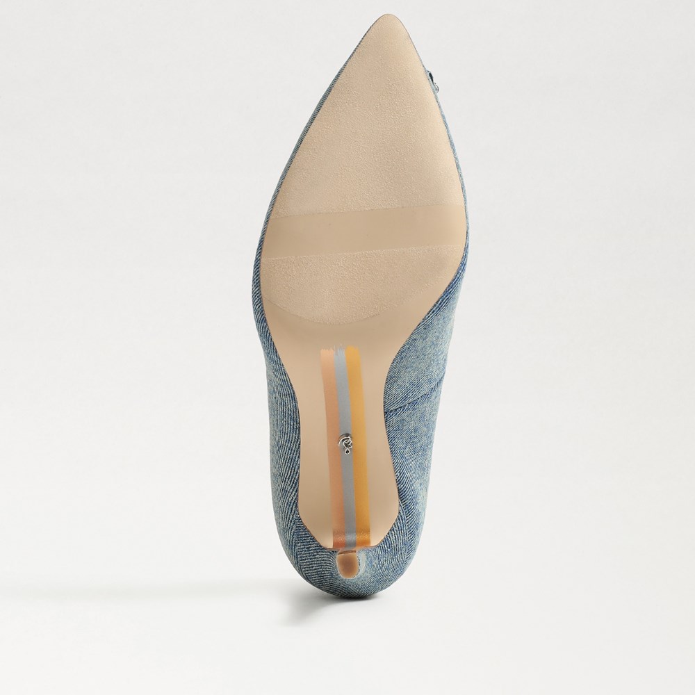 Sam Edelman Harriet Pointed store Toe Bead Embellished High Heel Pumps Washed Blue 7