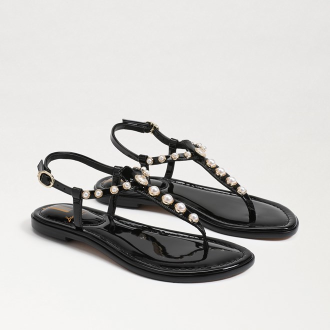 Sam Edelman GIGI Black Sparkle Open Toe Ankle Strap Thong Sandals