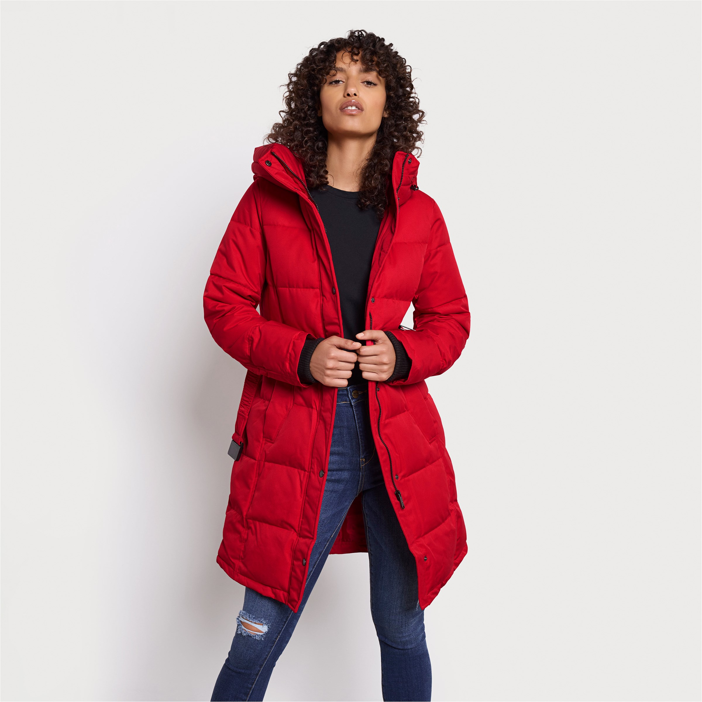 pillow collar drawstring puffer coat