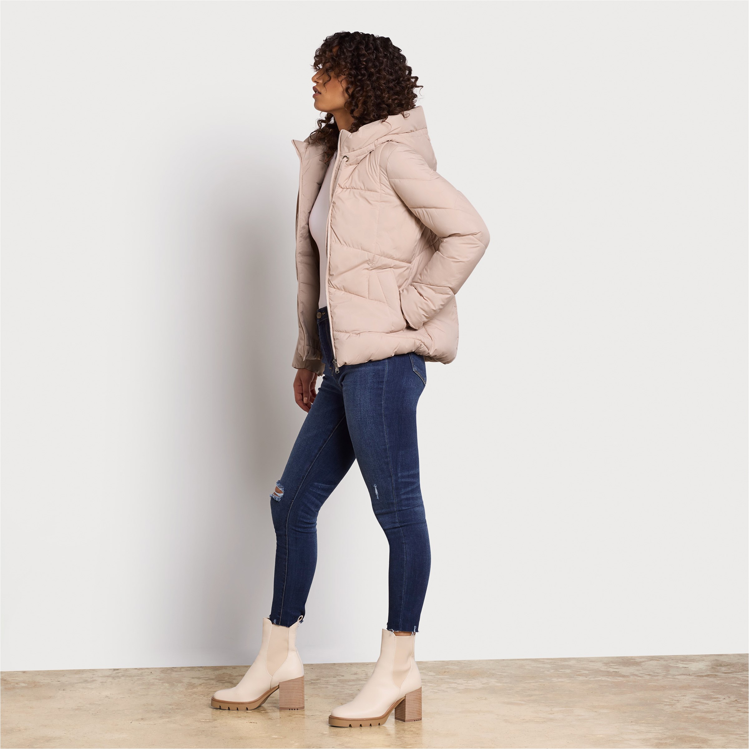 sam edelman shirt knit trim puffer coat