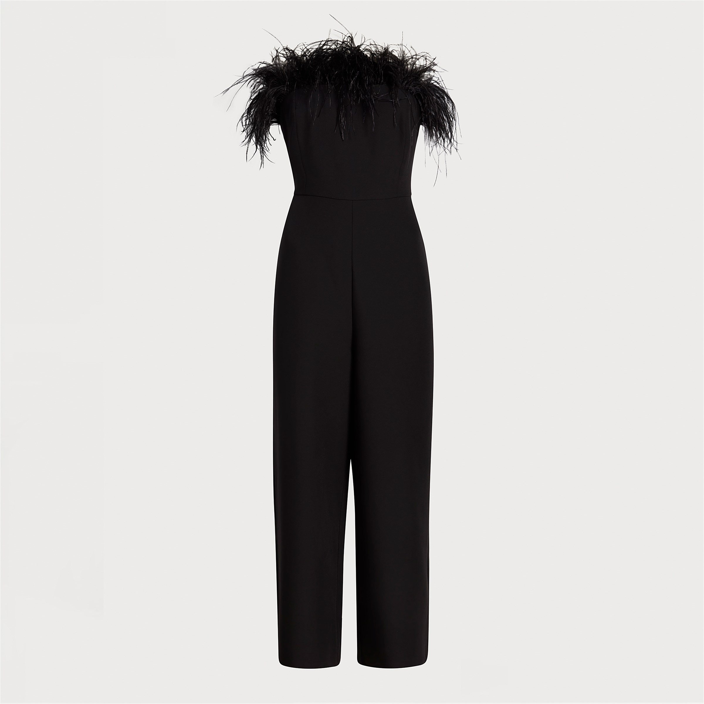 Petite Bandeau Feather Trim Jumpsuit