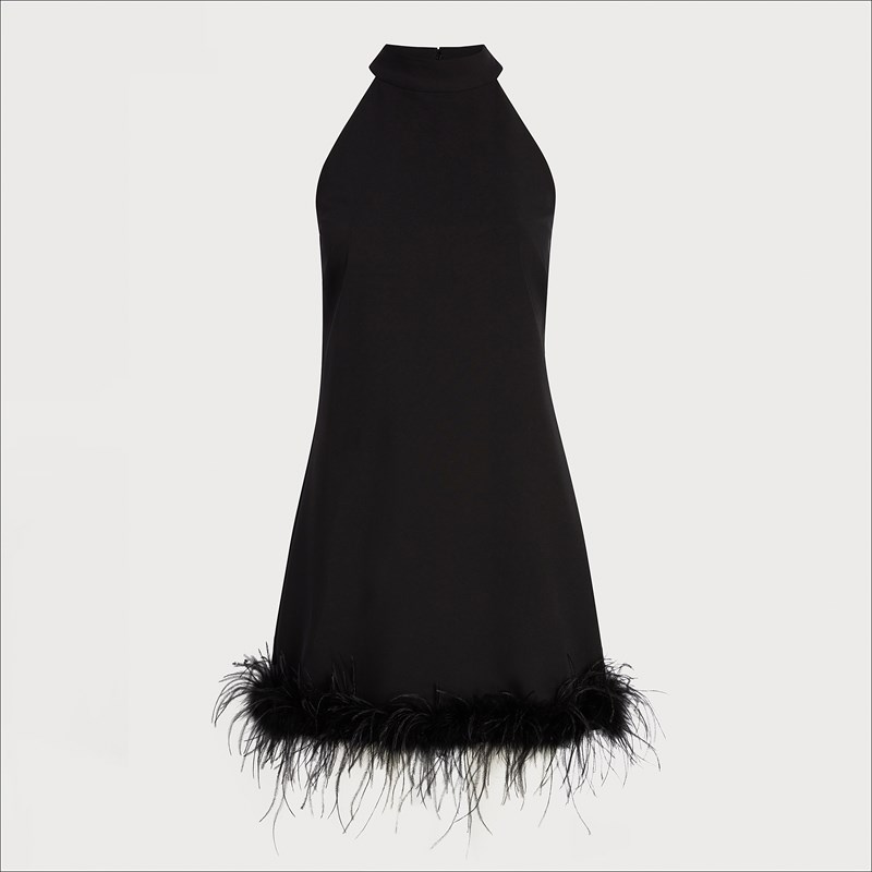 Morgan and Co Feather Trim Straight Neck Sheath with Slit 10032N Black Xs Junior - Black, Xs