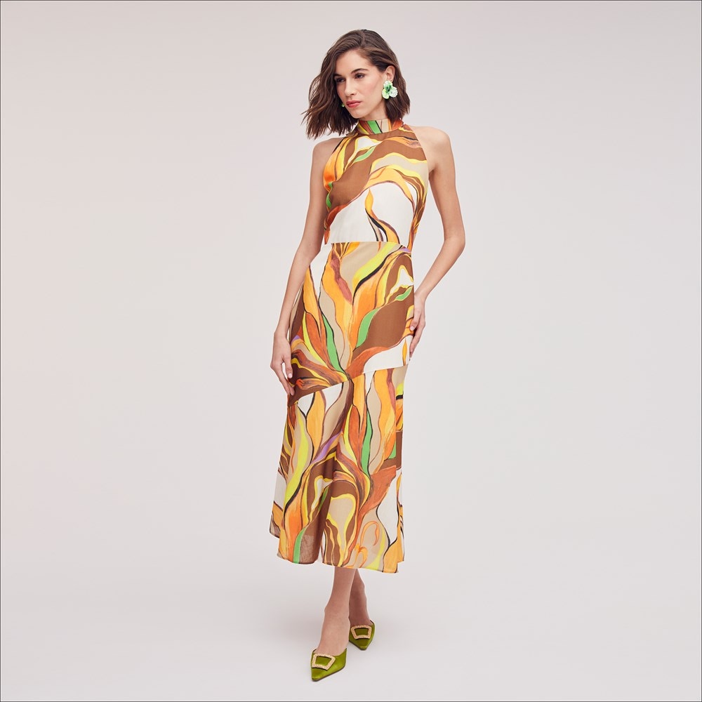 Sam Edelman Printed Palm High Neck Midi Dress Women s Dresses and Jumpsuits